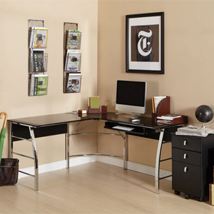 L-Shaped Glass Computer Desk